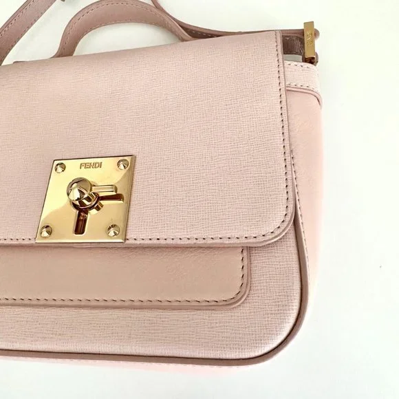 FENDI Light Pink Leather Shoulder Crossbody Bag